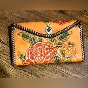 Vintage Handcrafted Floral Leather “Mary” Clutch